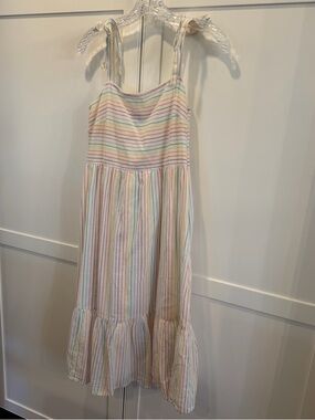Gap Cream and Rainbow Stripes Spaghetti Strap Summer Dress Size XS PETITE
